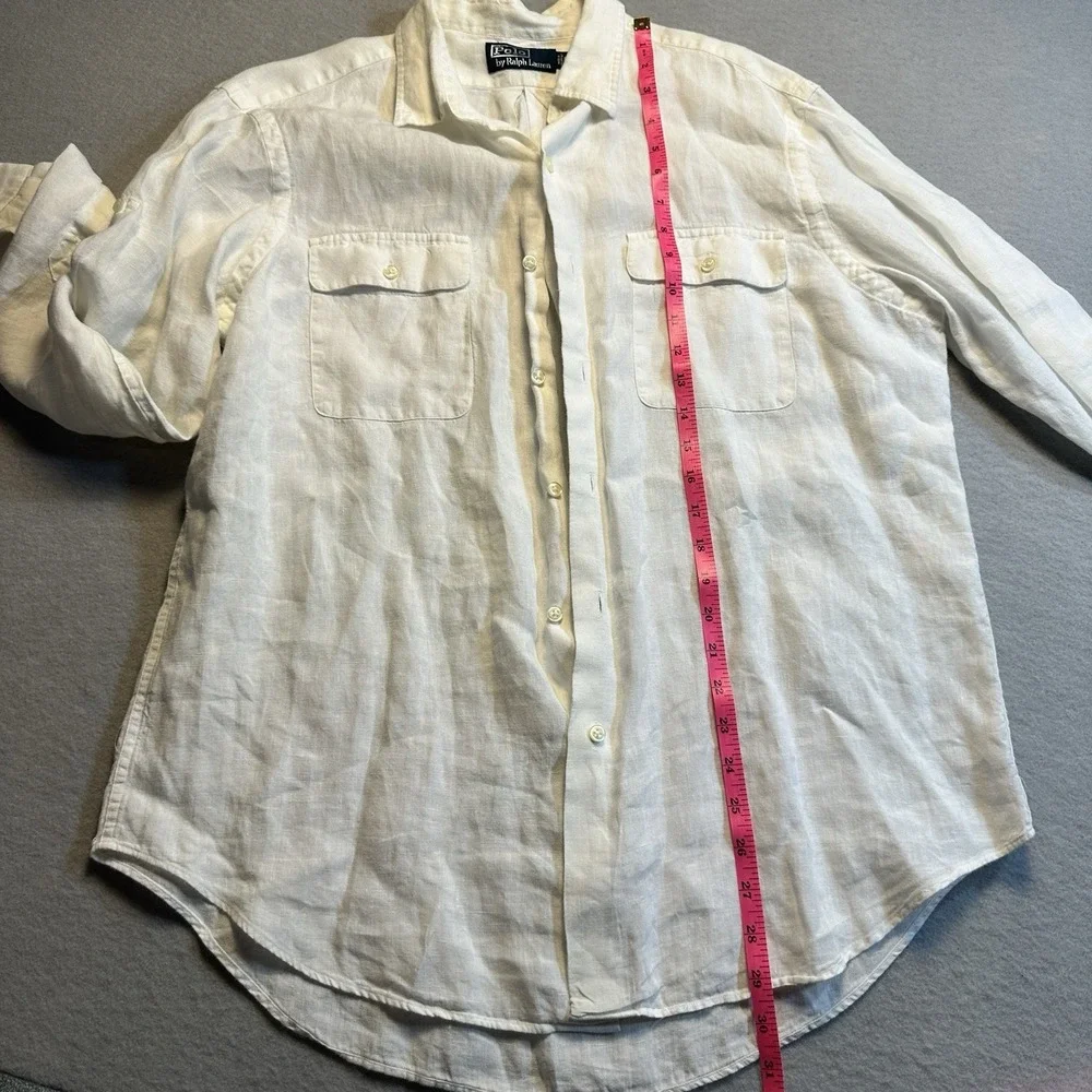 Polo Ralph Lauren Safari Utility Linen Shirt White Ivory Button Up Mens Large